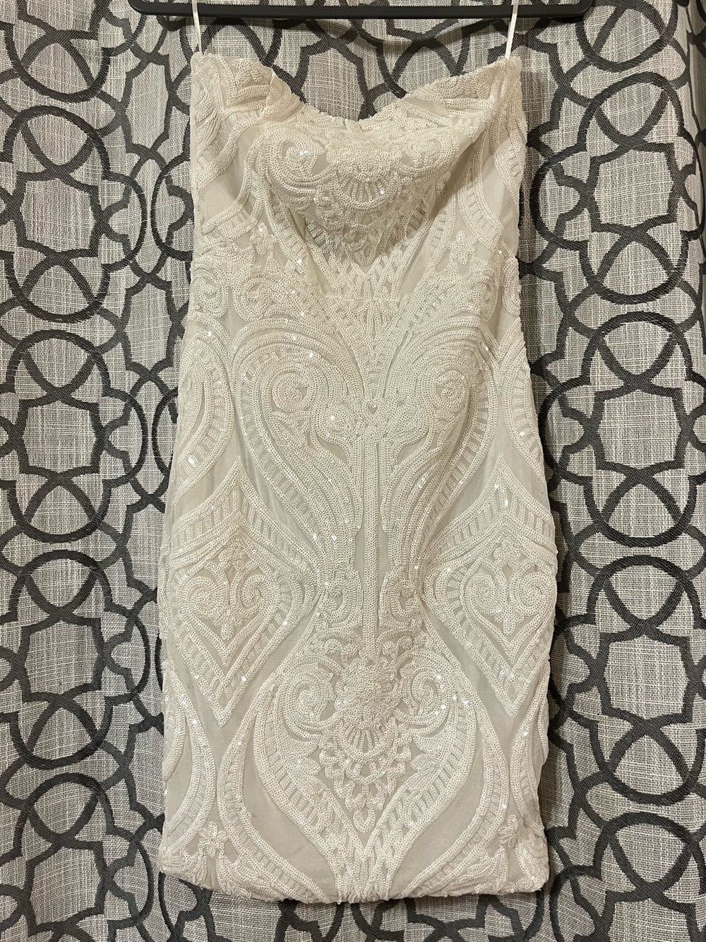 Elegant Ivory Beaded strapless Dress, wedding rehearsal dinner